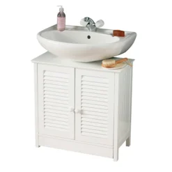 White Wood Double Shutter Door Under Sink Cabinet