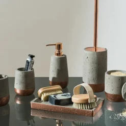 Neptune Small Rectangular Bathroom Tray - Concrete & Copper