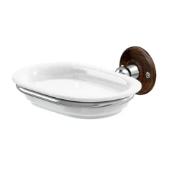 Burlington Ceramic Soap Dish With Chrome Holder - Walnut
