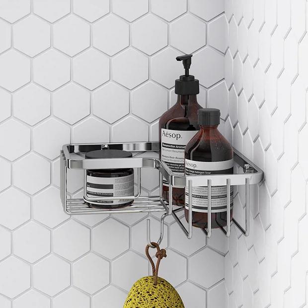 Milan Rectangular Corner Wire Soap Basket - Chrome - Image 2