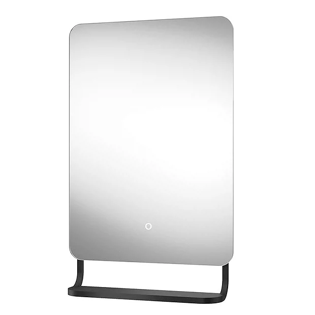 Arezzo Matt Black 800 X 500mm Backlit LED Bathroom Mirror With Hanging Shelf & Anti-Fog - Image 2