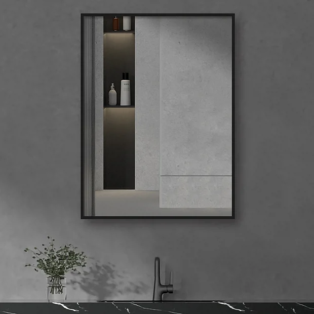 Arezzo Matt Black Square Edge Framed Bathroom Mirror - 800 X 600mm - Image 2