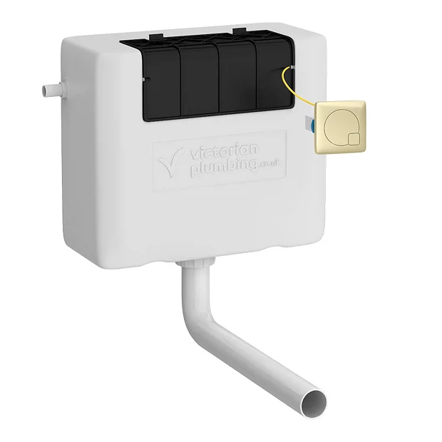 Arezzo Concealed WC Cistern Incl. Brushed Brass Square Flush Plate - Image 2