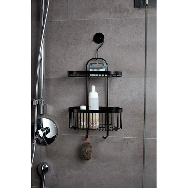 Black 2-Tier Hanging Shower Caddy