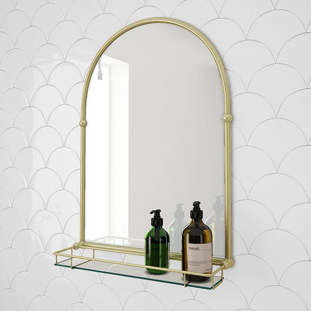 Chatsworth Traditional 700 X 490mm Arched Mirror With Glass Shelf - Brushed Brass - Image 2