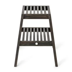 Dark Oak Slatted Bathroom Stool