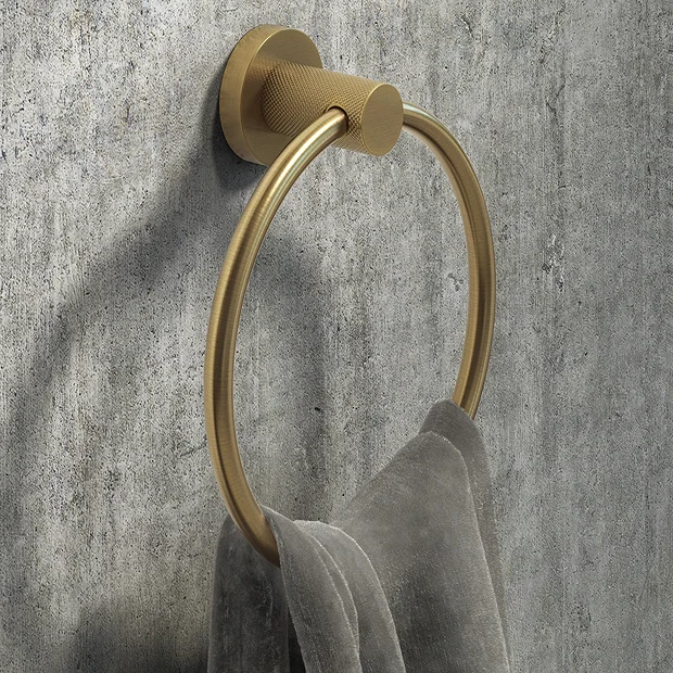 Arezzo Industrial Style Brushed Brass Round Towel Ring - Image 2