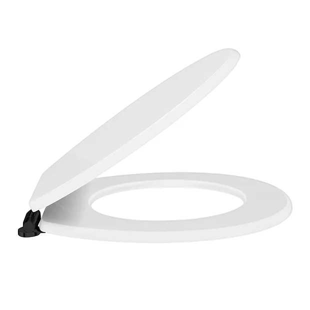 Toreno High Gloss White MDF Bottom Fixing Toilet Seat Matt Black Hinges - Image 3
