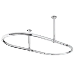 Old London - Chrome Oval Shower Curtain Rail With Middle Ceiling Mounts