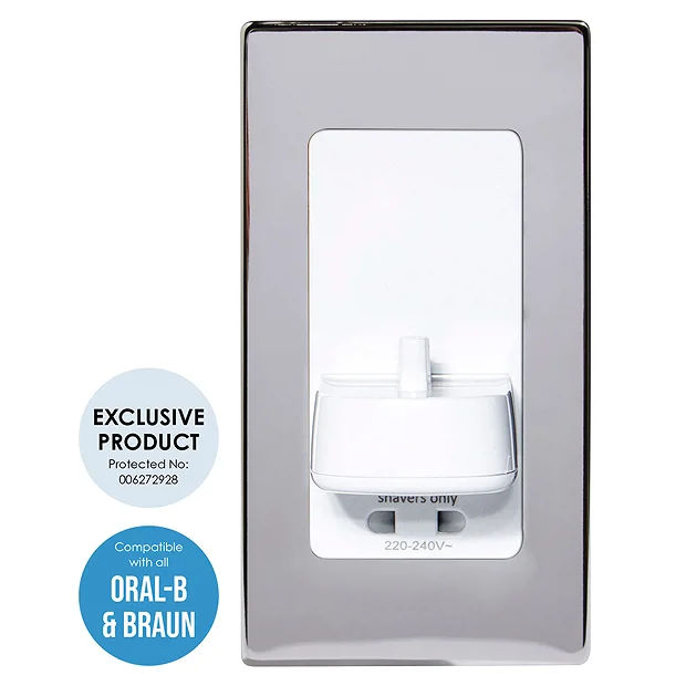 Proofvision Oral-B In Wall Electric Toothbrush Charger With Shaver Socket - Polished Steel - Image 3