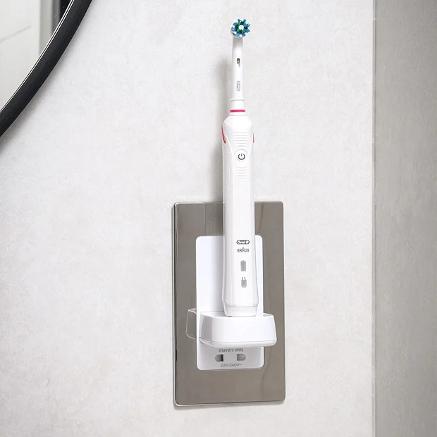 Proofvision Oral-B In Wall Electric Toothbrush Charger With Shaver Socket - Polished Steel - Image 2