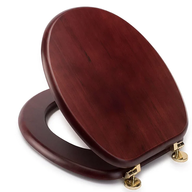 Croydex Mahogany Effect Solid Wood Toilet Seat With Brass Effect Fixings - Image 4