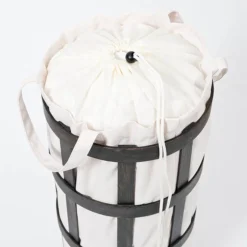 Freestanding Wooden Laundry Basket Cage Dark Oak/White