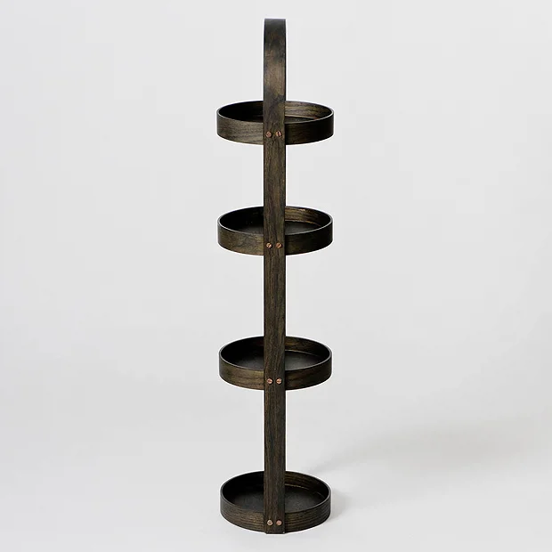 Freestanding Wooden Round Storage Caddy Dark Oak