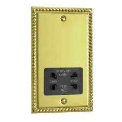 Georgian Brass Dual Voltage Shaver Socket With Black Insert